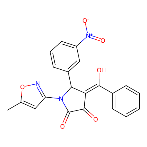 (4E)-4-[hydroxy(phenyl)methylidene]-1-(5-methyl-1,2-oxazol-3-yl)-5-(3-nitrophenyl)pyrrolidine-2,3-dione structure