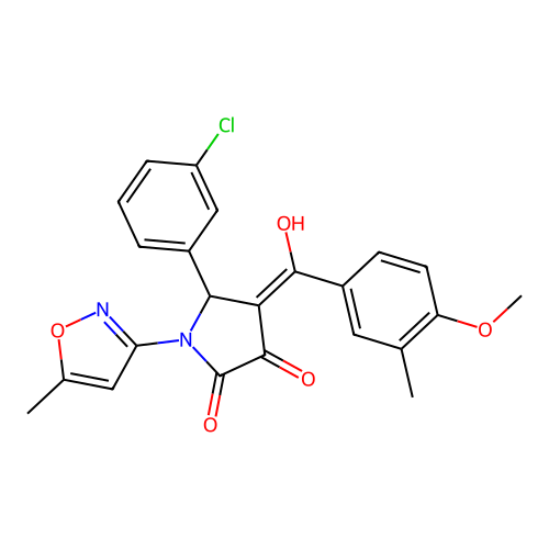 (4E)-5-(3-chlorophenyl)-4-[hydroxy(4-methoxy-3-methylphenyl)methylidene]-1-(5-methyl-1,2-oxazol-3-yl)pyrrolidine-2,3-dione structure
