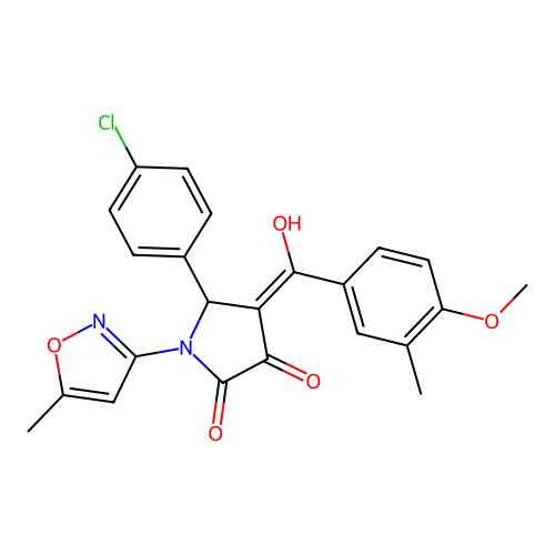 (4E)-5-(4-chlorophenyl)-4-[hydroxy(4-methoxy-3-methylphenyl)methylidene]-1-(5-methyl-1,2-oxazol-3-yl)pyrrolidine-2,3-dione structure