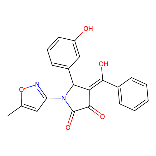 (4E)-5-(3-hydroxyphenyl)-4-[hydroxy(phenyl)methylidene]-1-(5-methyl-1,2-oxazol-3-yl)pyrrolidine-2,3-dione structure