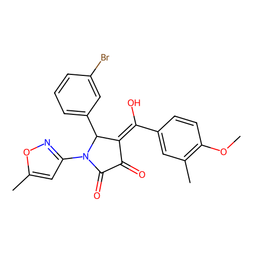 (4E)-5-(3-bromophenyl)-4-[hydroxy(4-methoxy-3-methylphenyl)methylidene]-1-(5-methyl-1,2-oxazol-3-yl)pyrrolidine-2,3-dione structure