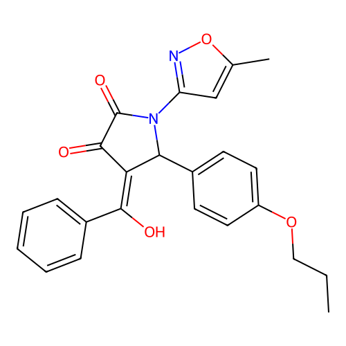 (4E)-4-[hydroxy(phenyl)methylidene]-1-(5-methyl-1,2-oxazol-3-yl)-5-(4-propoxyphenyl)pyrrolidine-2,3-dione structure