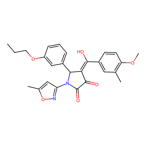 (4E)-4-[hydroxy(4-methoxy-3-methylphenyl)methylidene]-1-(5-methyl-1,2-oxazol-3-yl)-5-(3-propoxyphenyl)pyrrolidine-2,3-dione structure