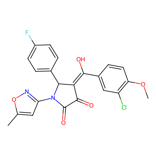 (4E)-4-[(3-chloro-4-methoxyphenyl)(hydroxy)methylidene]-5-(4-fluorophenyl)-1-(5-methyl-1,2-oxazol-3-yl)pyrrolidine-2,3-dione structure