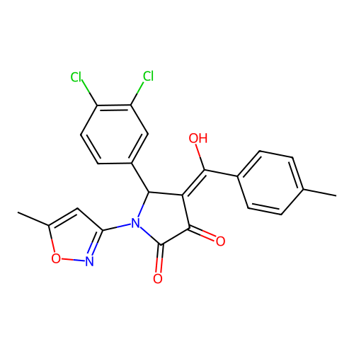 (4E)-5-(3,4-dichlorophenyl)-4-[hydroxy(4-methylphenyl)methylidene]-1-(5-methyl-1,2-oxazol-3-yl)pyrrolidine-2,3-dione structure