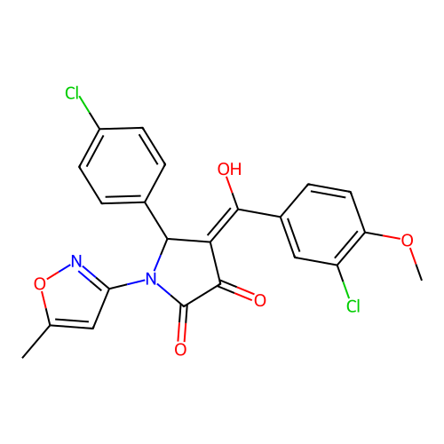 (4E)-4-[(3-chloro-4-methoxyphenyl)(hydroxy)methylidene]-5-(4-chlorophenyl)-1-(5-methyl-1,2-oxazol-3-yl)pyrrolidine-2,3-dione structure