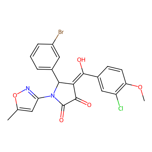 (4E)-5-(3-bromophenyl)-4-[(3-chloro-4-methoxyphenyl)(hydroxy)methylidene]-1-(5-methyl-1,2-oxazol-3-yl)pyrrolidine-2,3-dione structure