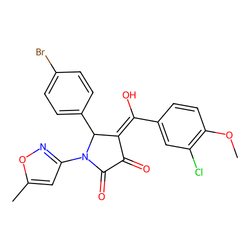 (4E)-5-(4-bromophenyl)-4-[(3-chloro-4-methoxyphenyl)(hydroxy)methylidene]-1-(5-methyl-1,2-oxazol-3-yl)pyrrolidine-2,3-dione structure