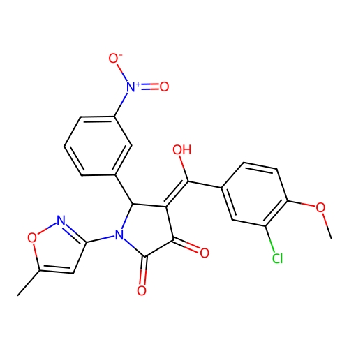 (4E)-4-[(3-chloro-4-methoxyphenyl)(hydroxy)methylidene]-1-(5-methyl-1,2-oxazol-3-yl)-5-(3-nitrophenyl)pyrrolidine-2,3-dione structure