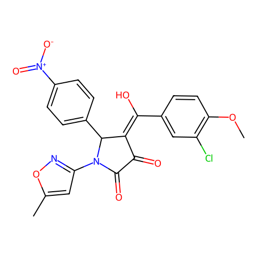 (4E)-4-[(3-chloro-4-methoxyphenyl)(hydroxy)methylidene]-1-(5-methyl-1,2-oxazol-3-yl)-5-(4-nitrophenyl)pyrrolidine-2,3-dione structure