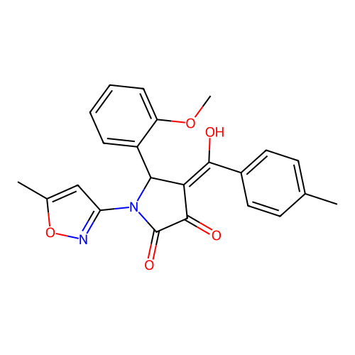 3-hydroxy-5-(2-methoxyphenyl)-4-(4-methylbenzoyl)-1-(5-methylisoxazol-3-yl)-1H-pyrrol-2(5H)-one structure