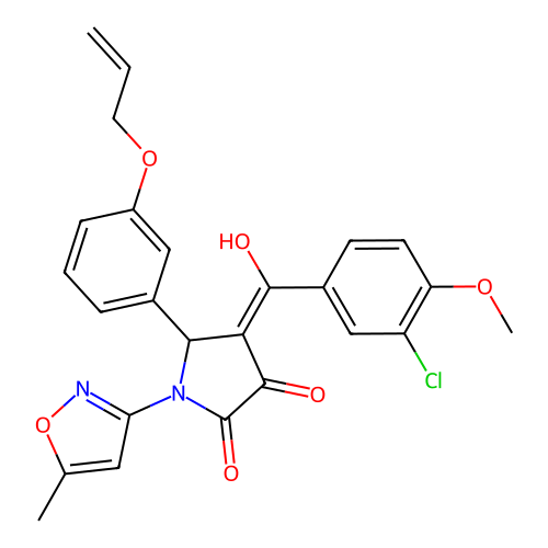 (4E)-4-[(3-chloro-4-methoxyphenyl)(hydroxy)methylidene]-1-(5-methyl-1,2-oxazol-3-yl)-5-[3-(prop-2-en-1-yloxy)phenyl]pyrrolidine-2,3-dione structure