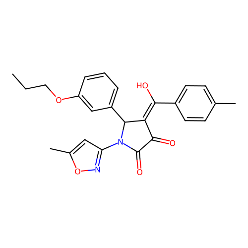 (4E)-4-[hydroxy(4-methylphenyl)methylidene]-1-(5-methyl-1,2-oxazol-3-yl)-5-(3-propoxyphenyl)pyrrolidine-2,3-dione structure