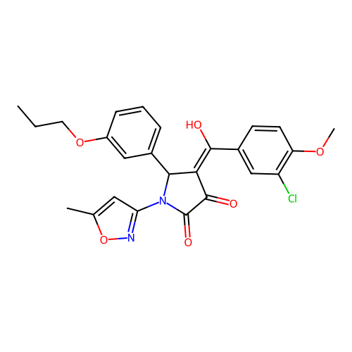 (4E)-4-[(3-chloro-4-methoxyphenyl)(hydroxy)methylidene]-1-(5-methyl-1,2-oxazol-3-yl)-5-(3-propoxyphenyl)pyrrolidine-2,3-dione structure