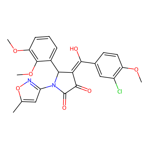 (4E)-4-[(3-chloro-4-methoxyphenyl)(hydroxy)methylidene]-5-(2,3-dimethoxyphenyl)-1-(5-methyl-1,2-oxazol-3-yl)pyrrolidine-2,3-dione structure