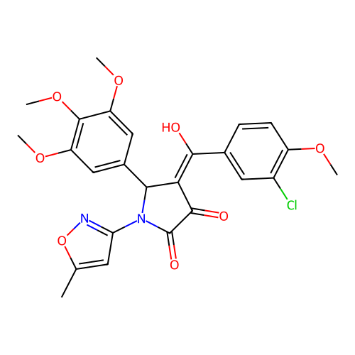(4E)-4-[(3-chloro-4-methoxyphenyl)(hydroxy)methylidene]-1-(5-methyl-1,2-oxazol-3-yl)-5-(3,4,5-trimethoxyphenyl)pyrrolidine-2,3-dione structure