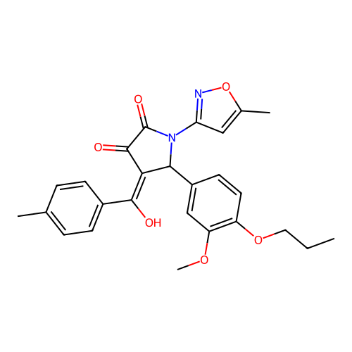 (4E)-4-[hydroxy(4-methylphenyl)methylidene]-5-(3-methoxy-4-propoxyphenyl)-1-(5-methyl-1,2-oxazol-3-yl)pyrrolidine-2,3-dione structure