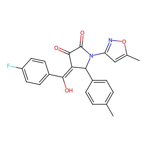 4-(4-fluorobenzoyl)-3-hydroxy-1-(5-methylisoxazol-3-yl)-5-(p-tolyl)-1H-pyrrol-2(5H)-one structure