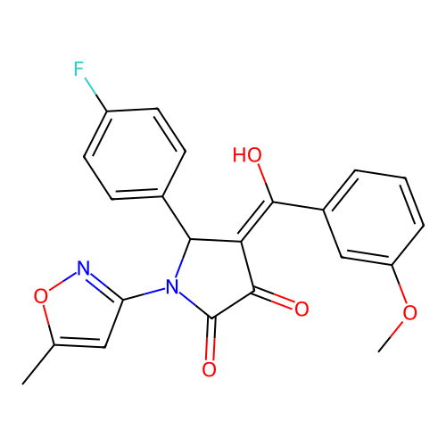 (4E)-5-(4-fluorophenyl)-4-[hydroxy(3-methoxyphenyl)methylidene]-1-(5-methyl-1,2-oxazol-3-yl)pyrrolidine-2,3-dione structure