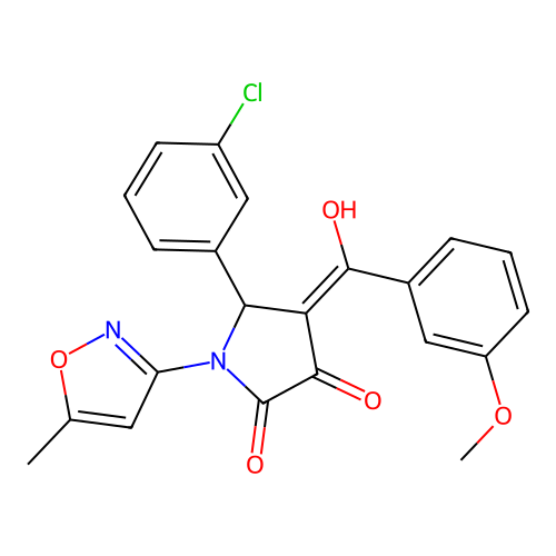 (4E)-5-(3-chlorophenyl)-4-[hydroxy(3-methoxyphenyl)methylidene]-1-(5-methyl-1,2-oxazol-3-yl)pyrrolidine-2,3-dione structure