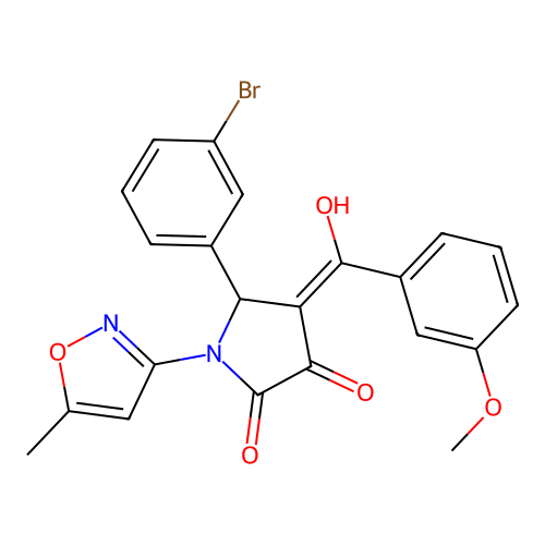 (4E)-5-(3-bromophenyl)-4-[hydroxy(3-methoxyphenyl)methylidene]-1-(5-methyl-1,2-oxazol-3-yl)pyrrolidine-2,3-dione structure