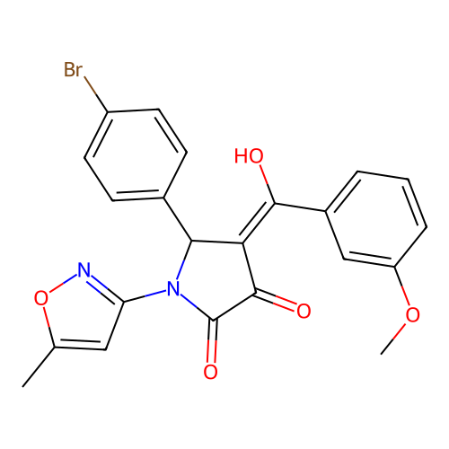 (4E)-5-(4-bromophenyl)-4-[hydroxy(3-methoxyphenyl)methylidene]-1-(5-methyl-1,2-oxazol-3-yl)pyrrolidine-2,3-dione structure