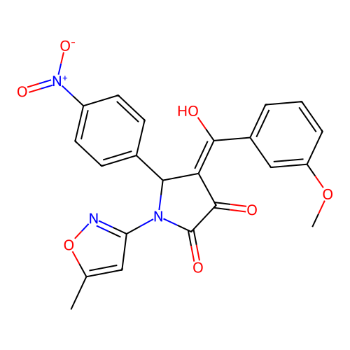 (4E)-4-[hydroxy(3-methoxyphenyl)methylidene]-1-(5-methyl-1,2-oxazol-3-yl)-5-(4-nitrophenyl)pyrrolidine-2,3-dione structure