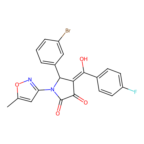 (4E)-5-(3-bromophenyl)-4-[(4-fluorophenyl)(hydroxy)methylidene]-1-(5-methyl-1,2-oxazol-3-yl)pyrrolidine-2,3-dione structure