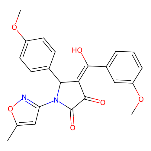 (4E)-4-[hydroxy(3-methoxyphenyl)methylidene]-5-(4-methoxyphenyl)-1-(5-methyl-1,2-oxazol-3-yl)pyrrolidine-2,3-dione structure