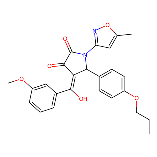 (4E)-4-[hydroxy(3-methoxyphenyl)methylidene]-1-(5-methyl-1,2-oxazol-3-yl)-5-(4-propoxyphenyl)pyrrolidine-2,3-dione structure
