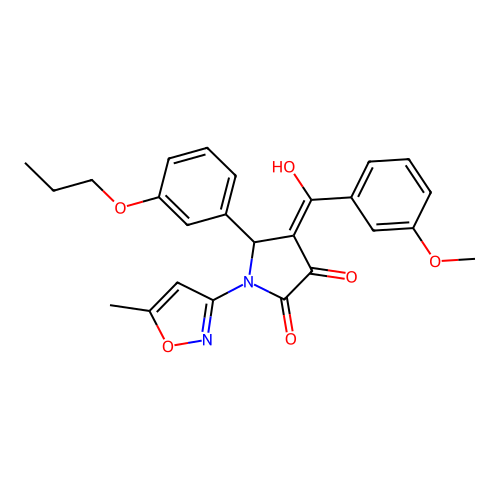 (4E)-4-[hydroxy(3-methoxyphenyl)methylidene]-1-(5-methyl-1,2-oxazol-3-yl)-5-(3-propoxyphenyl)pyrrolidine-2,3-dione structure