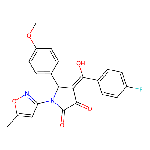 (4E)-4-[(4-fluorophenyl)(hydroxy)methylidene]-5-(4-methoxyphenyl)-1-(5-methyl-1,2-oxazol-3-yl)pyrrolidine-2,3-dione structure