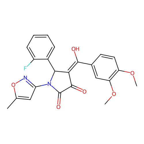 (4E)-4-[(3,4-dimethoxyphenyl)(hydroxy)methylidene]-5-(2-fluorophenyl)-1-(5-methyl-1,2-oxazol-3-yl)pyrrolidine-2,3-dione structure