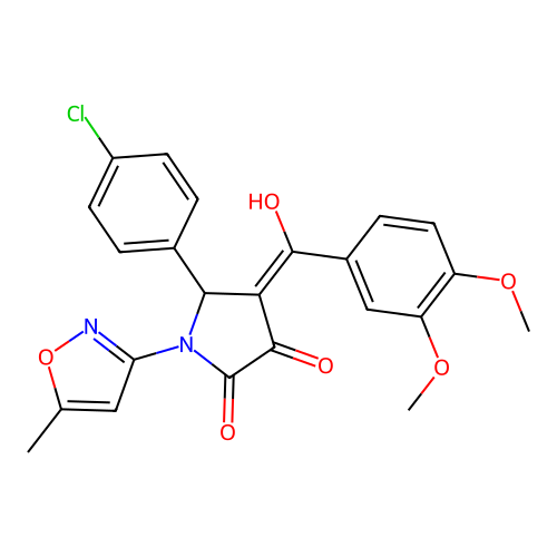(4E)-5-(4-chlorophenyl)-4-[(3,4-dimethoxyphenyl)(hydroxy)methylidene]-1-(5-methyl-1,2-oxazol-3-yl)pyrrolidine-2,3-dione structure