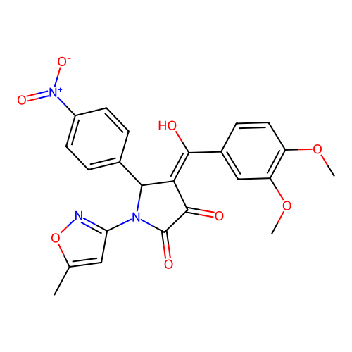 (4E)-4-[(3,4-dimethoxyphenyl)(hydroxy)methylidene]-1-(5-methyl-1,2-oxazol-3-yl)-5-(4-nitrophenyl)pyrrolidine-2,3-dione structure