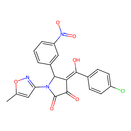 (4E)-4-[(4-chlorophenyl)(hydroxy)methylidene]-1-(5-methyl-1,2-oxazol-3-yl)-5-(3-nitrophenyl)pyrrolidine-2,3-dione structure