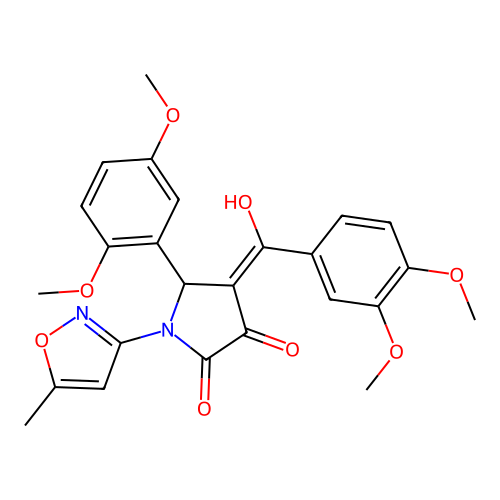 (4E)-5-(2,5-dimethoxyphenyl)-4-[(3,4-dimethoxyphenyl)(hydroxy)methylidene]-1-(5-methyl-1,2-oxazol-3-yl)pyrrolidine-2,3-dione structure