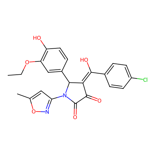 (4E)-4-[(4-chlorophenyl)(hydroxy)methylidene]-5-(3-ethoxy-4-hydroxyphenyl)-1-(5-methyl-1,2-oxazol-3-yl)pyrrolidine-2,3-dione structure