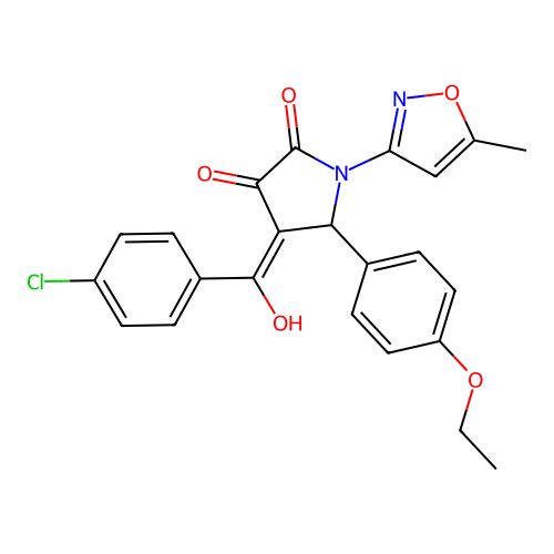 (4E)-4-[(4-chlorophenyl)(hydroxy)methylidene]-5-(4-ethoxyphenyl)-1-(5-methyl-1,2-oxazol-3-yl)pyrrolidine-2,3-dione structure