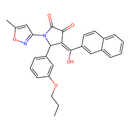 (4E)-4-[hydroxy(naphthalen-2-yl)methylidene]-1-(5-methyl-1,2-oxazol-3-yl)-5-(3-propoxyphenyl)pyrrolidine-2,3-dione structure