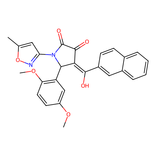 (4E)-5-(2,5-dimethoxyphenyl)-4-[hydroxy(naphthalen-2-yl)methylidene]-1-(5-methyl-1,2-oxazol-3-yl)pyrrolidine-2,3-dione structure