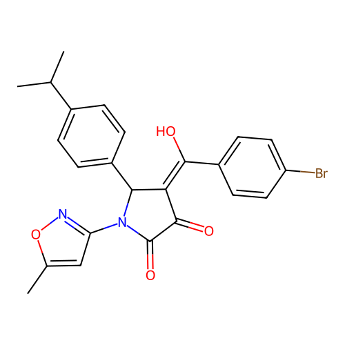 (4E)-4-[(4-bromophenyl)(hydroxy)methylidene]-1-(5-methyl-1,2-oxazol-3-yl)-5-[4-(propan-2-yl)phenyl]pyrrolidine-2,3-dione structure