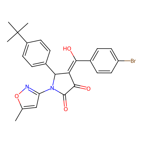 (4E)-4-[(4-bromophenyl)(hydroxy)methylidene]-5-(4-tert-butylphenyl)-1-(5-methyl-1,2-oxazol-3-yl)pyrrolidine-2,3-dione structure