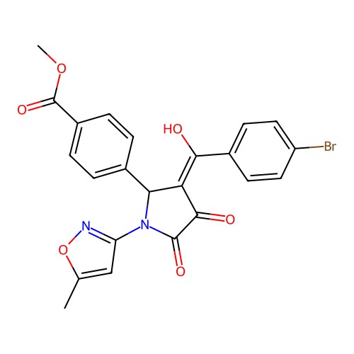 methyl 4-(3-(4-bromobenzoyl)-4-hydroxy-1-(5-methylisoxazol-3-yl)-5-oxo-2,5-dihydro-1H-pyrrol-2-yl)benzoate structure