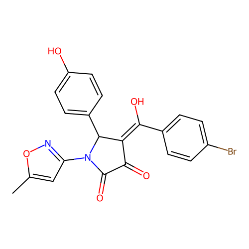 (4E)-4-[(4-bromophenyl)(hydroxy)methylidene]-5-(4-hydroxyphenyl)-1-(5-methyl-1,2-oxazol-3-yl)pyrrolidine-2,3-dione structure