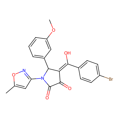 (4E)-4-[(4-bromophenyl)(hydroxy)methylidene]-5-(3-methoxyphenyl)-1-(5-methyl-1,2-oxazol-3-yl)pyrrolidine-2,3-dione structure