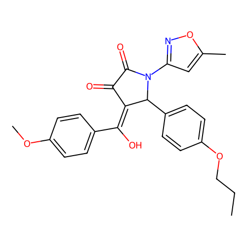 (4E)-4-[hydroxy(4-methoxyphenyl)methylidene]-1-(5-methyl-1,2-oxazol-3-yl)-5-(4-propoxyphenyl)pyrrolidine-2,3-dione structure