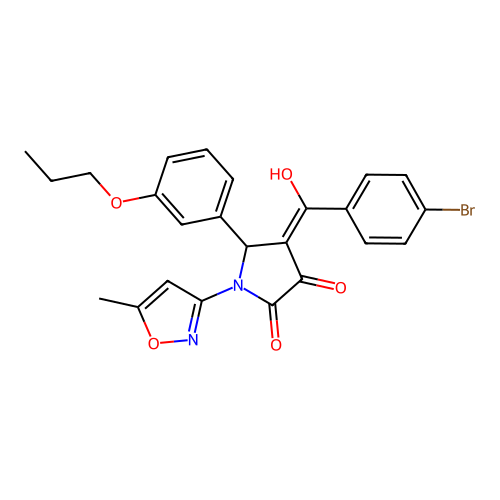 (4E)-4-[(4-bromophenyl)(hydroxy)methylidene]-1-(5-methyl-1,2-oxazol-3-yl)-5-(3-propoxyphenyl)pyrrolidine-2,3-dione structure