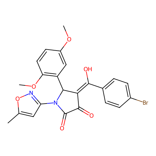 (4E)-4-[(4-bromophenyl)(hydroxy)methylidene]-5-(2,5-dimethoxyphenyl)-1-(5-methyl-1,2-oxazol-3-yl)pyrrolidine-2,3-dione structure