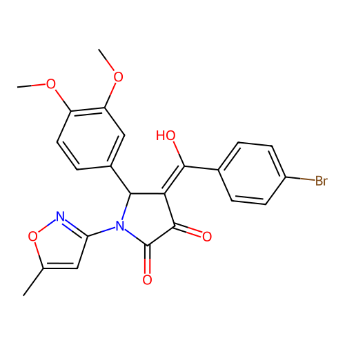 (4E)-4-[(4-bromophenyl)(hydroxy)methylidene]-5-(3,4-dimethoxyphenyl)-1-(5-methyl-1,2-oxazol-3-yl)pyrrolidine-2,3-dione structure